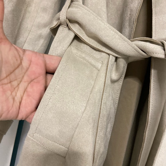 C- Beige Faux Suede Trench Coat - Picture 3 of 7